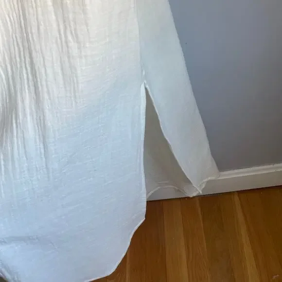 Lands End Dress 100% Cotton Gauzy White Midi Summer Short Sleeve Minimalist sz M - Picture 4 of 9